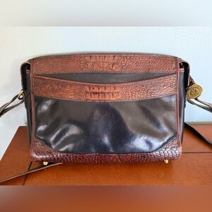Vintage Brahmin Black Brown Crocodile Accent Leather Crossbody Shoulder Bag